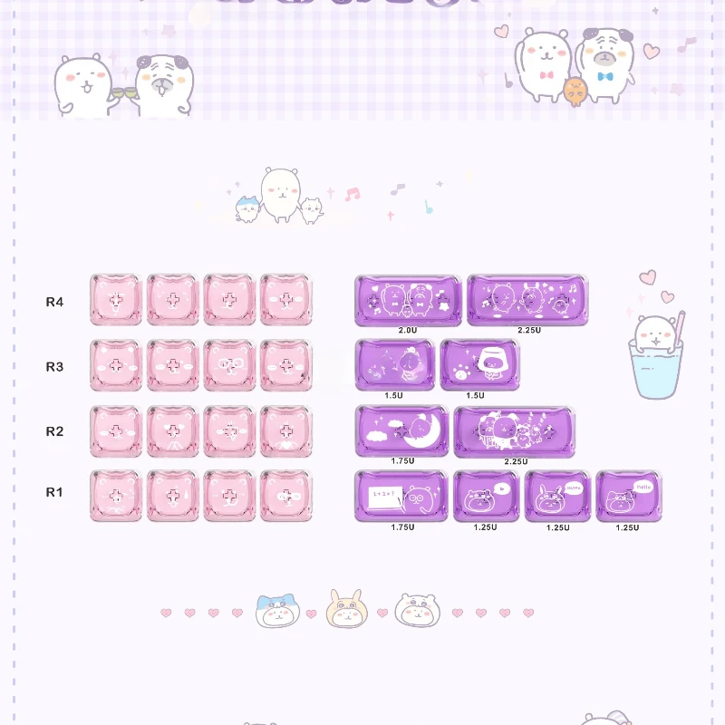 Cute Cat Theme Keycaps Set PC Cherry MAO Profile 26 Keys Custom Original Handmade Keycaps for Mechanical Keyboard Accessories