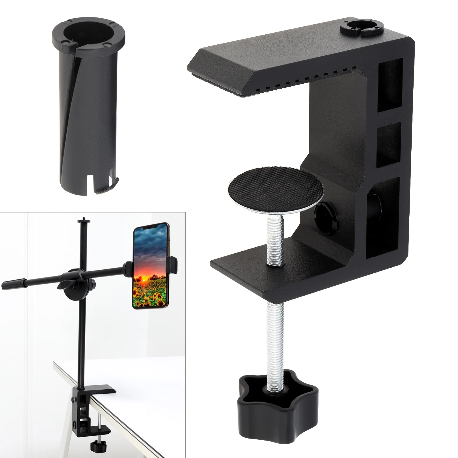 2 IN 1 Heavy Duty Table Mount Clamp Large Metal Desk Clamp Mic Clamp Holder for Microphone Suspension Boom Scissor Arm/Desk Lamp
