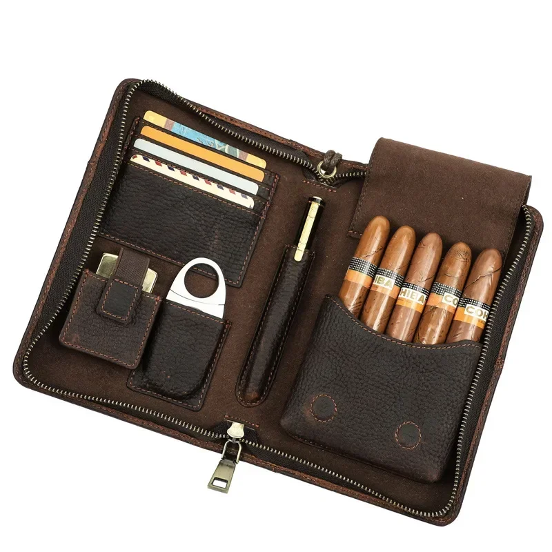 

Leather five Finger Portable Travel Cigar Box Leather Cedar Material Cigar Humidor Cigar Cutter Pocket