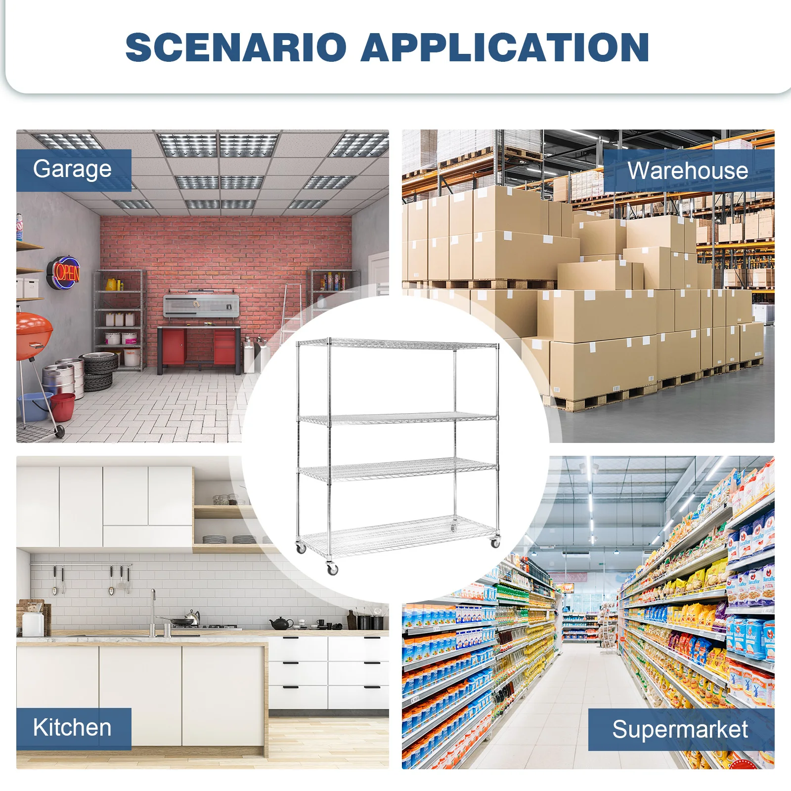

5-ярусный стеллаж для хранения 70.87x59.76x23.98 дюймов, каждое полое выдерживает нагрузку 250 кг, для гаража, офиса, подвала, склада