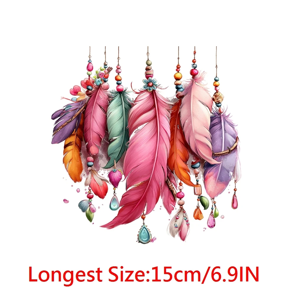 15cm Wind Chime Pink Boho Feathers Draw Diy DTF Heat Transfer Sticker T-shirt Clothes Decals Iron On Transfer Stickers