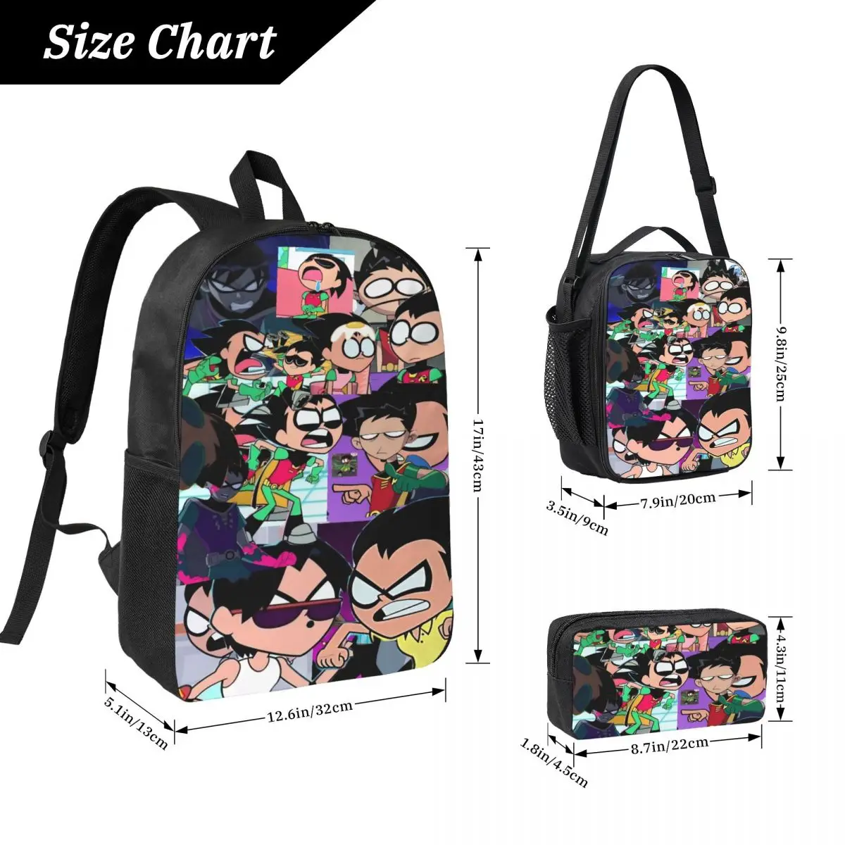 3Pcs Teens Titans Go Beast Boy merch Backpack Set for Boys Pencil Boxes Bookbag Sets with Lunch Box For School Students Knapsack