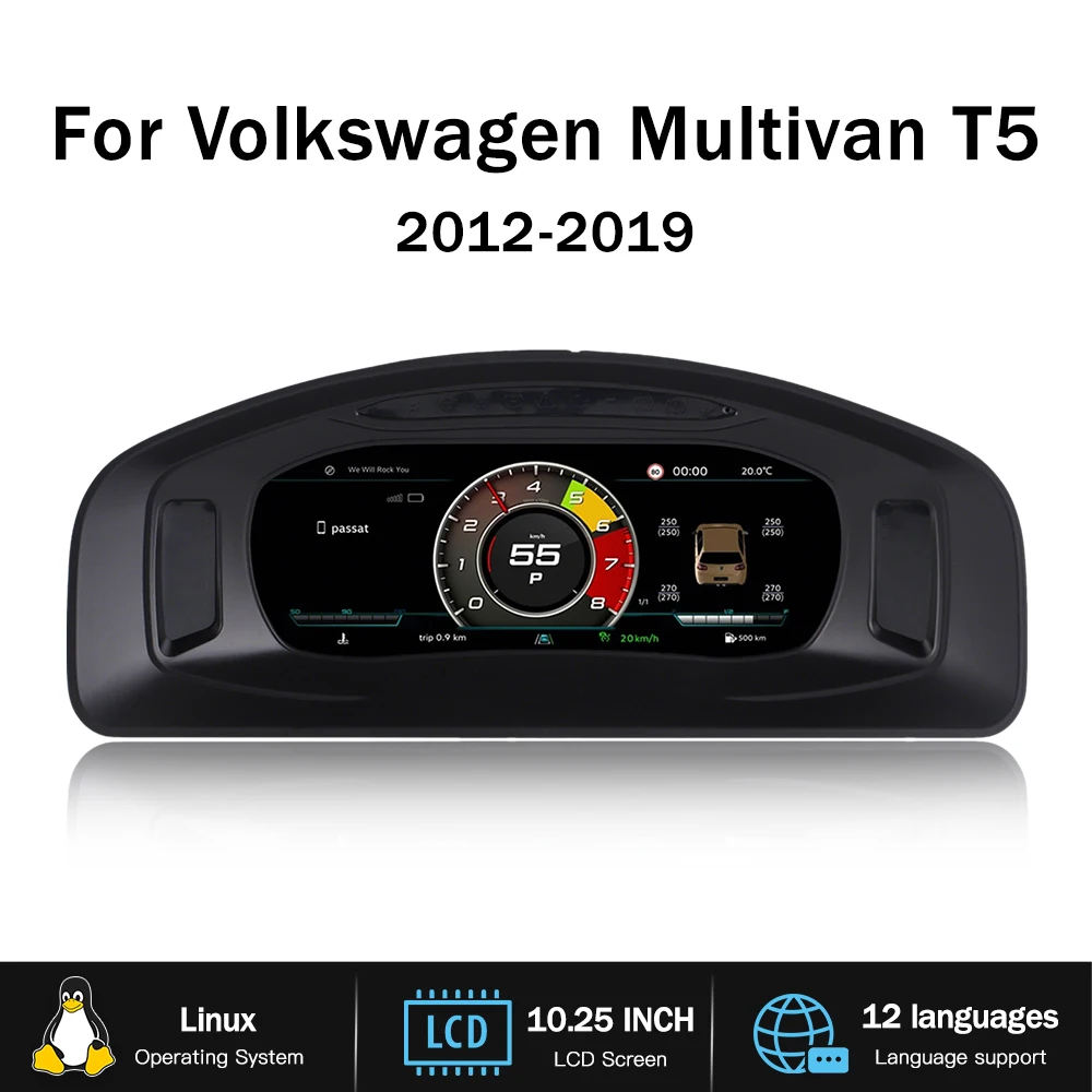 Car Dashboard Meter for Volkswagen Multivan T5 2012-2019 Digital Instrument Cluster Speed Virtual Cockpit Panel