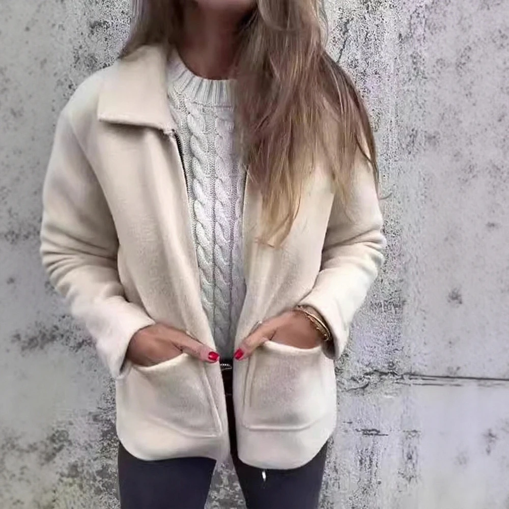 

Women's Autumn Jacket Fashion Solid Color Long Sleeve Lapel Separated Zipper Office Lady Style for Business Casual