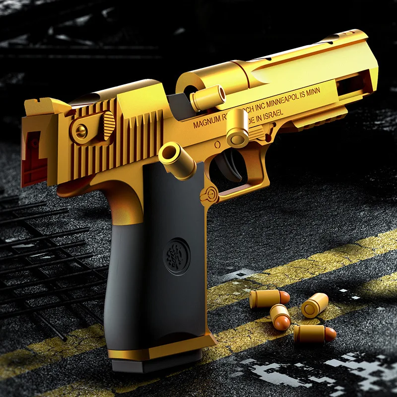 

Kids Toy Gu Mechanical Automatic Desert Eagle Shell Ejection Airsoft Pistol Continuous Firing Soft Bullet Toy for Kids Shooting