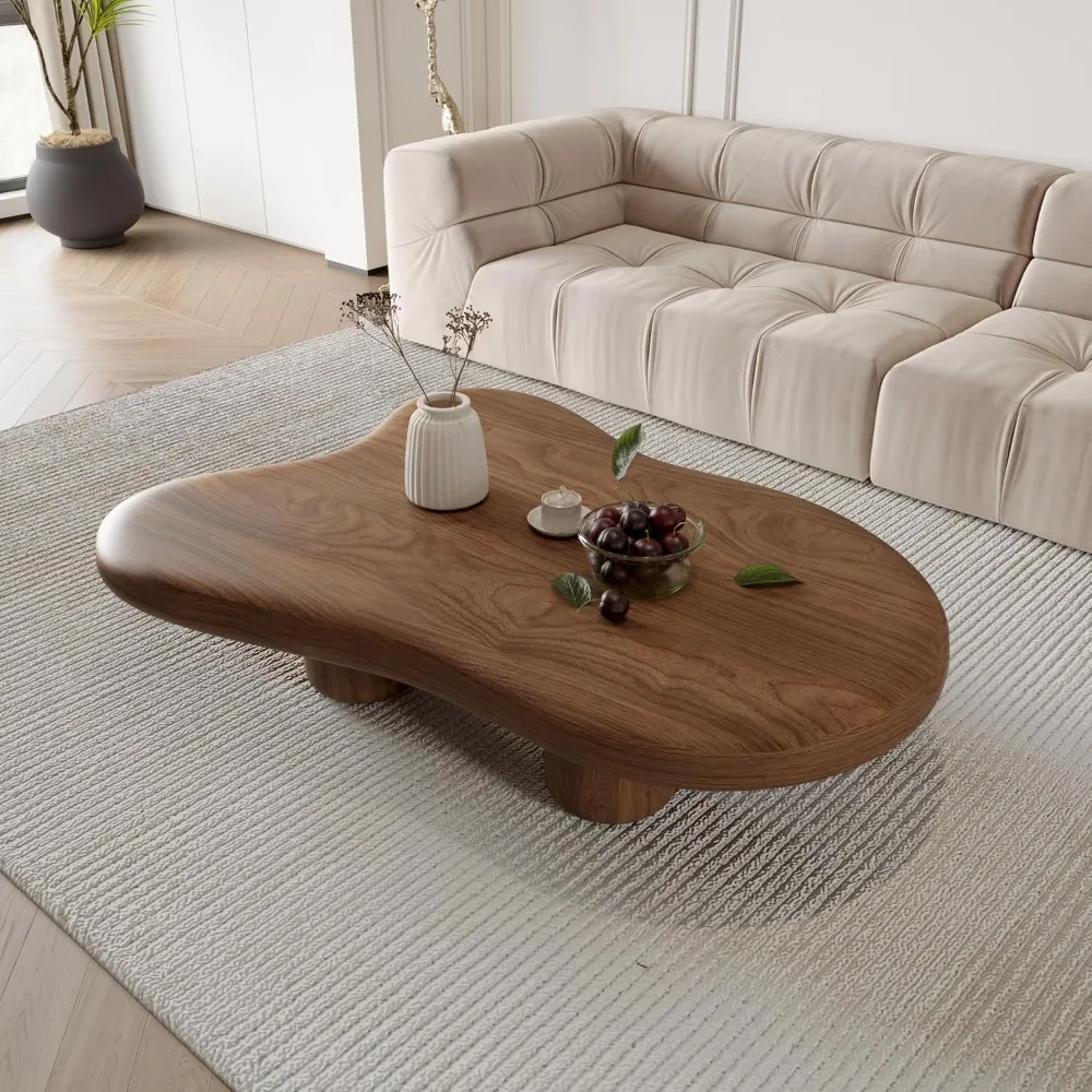 

48.43 Cloud Coffee Table with 4 Cute Wood Legs Brown Tea Center Table Modern Walnut Solid Wood Coffee Tables for Living Room Bed