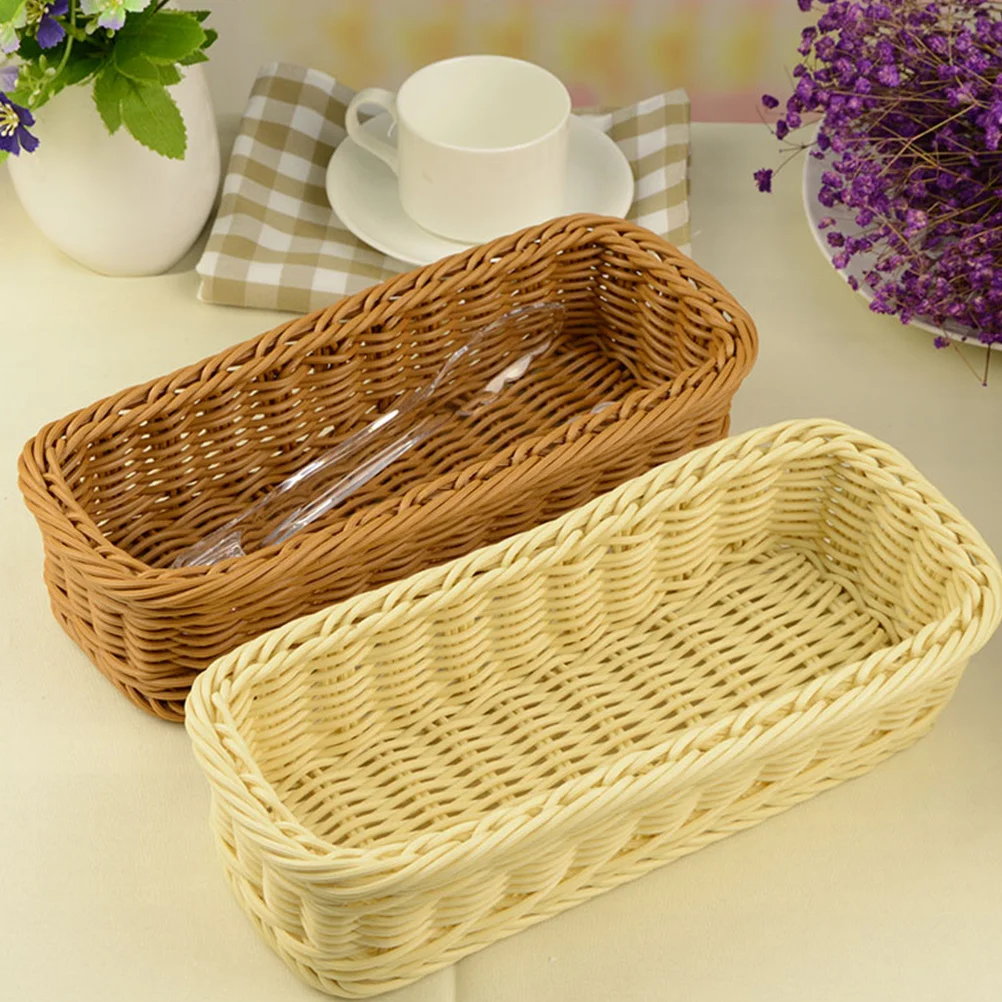 

Chopsticks Knife Fork Storage Basket Plastic Rattan Woven Tableware Organizer Kitchen Utensil Holder Small Space Saver