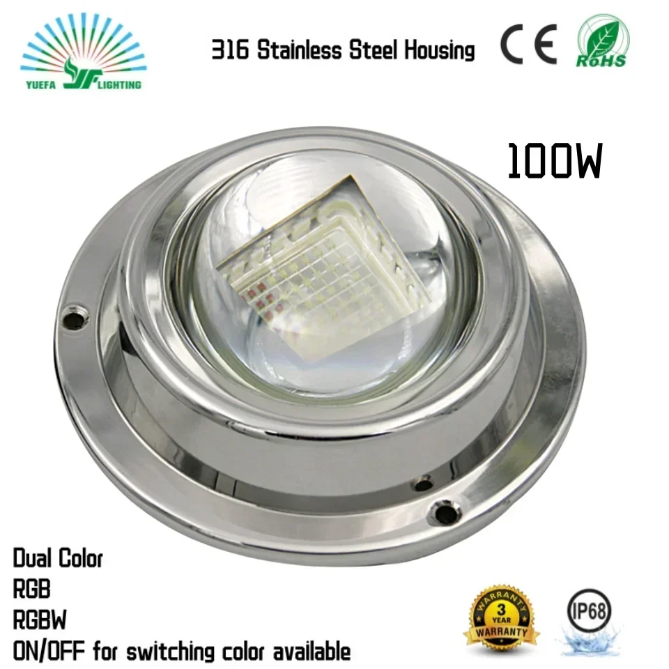 2025China Supplier 100W Sea Waterproof Underwater Pool Light Boat led RGB ip68 Pond Led Lights
