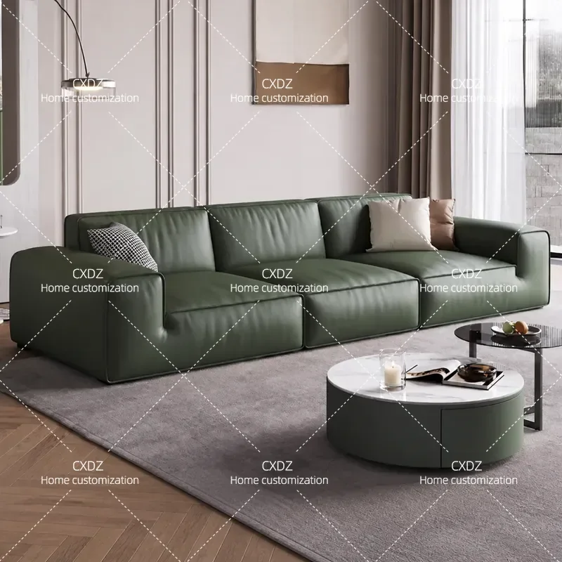 Modern Simple Tofu Block Sofa First Layer Leather Living Room Small Apartment Scratch Resistant Comfortable Real Cowhide