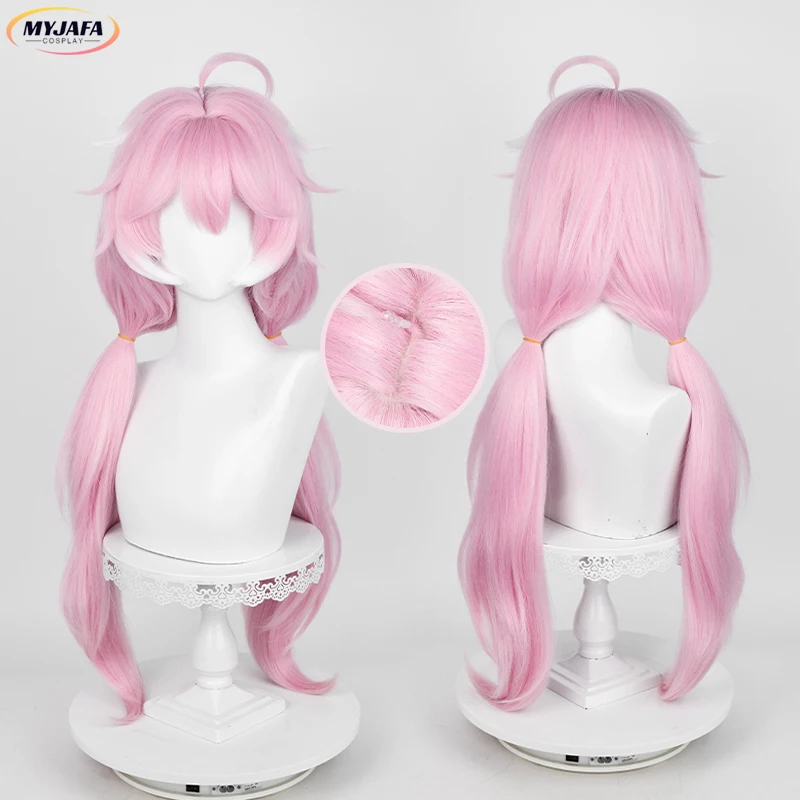 Encore Cosplay Wig Game Long Pink White Highlights Unisex Heat Resistant Synthetic Hair Halloween Anime Wigs + Wig Cap