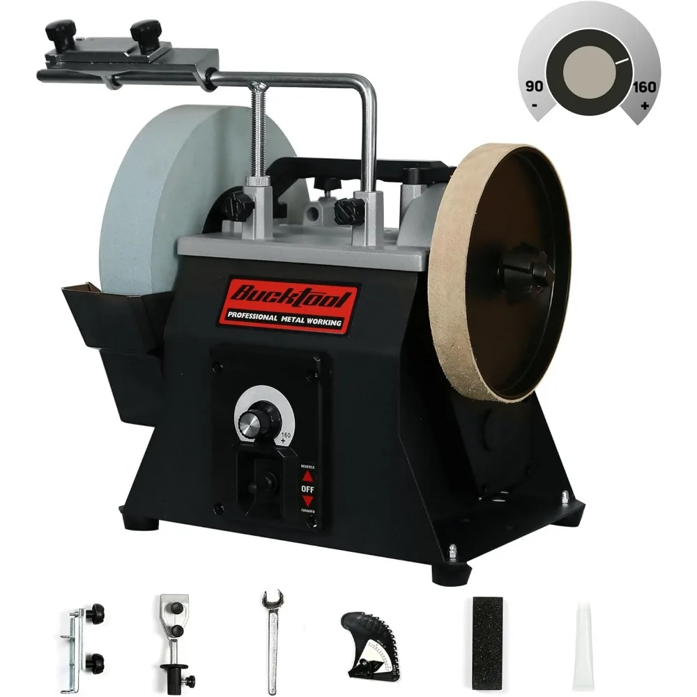 

10-Inch Variable Speed Wet Sharpening System, 1.2-Amp Two-Direction Water Cooled Wet Stone Grinder 90-160RPM, Wet Bench