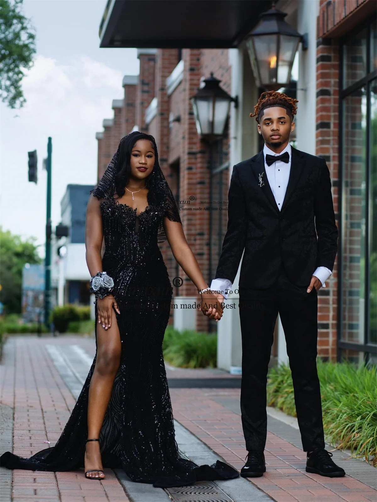 Glitter Sequins Diamond Mermaid Prom Dress Customized African Beaded Side Slit Evening Gown Elegant Women Long robes de soirée
