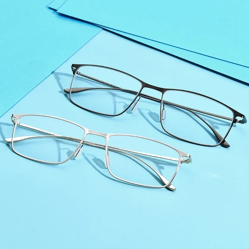 

Titanium Full Rim Square Eyeglasses for Men Ultralight High Quality Designer Korean Business Glasses Customizable Myopia Lenses