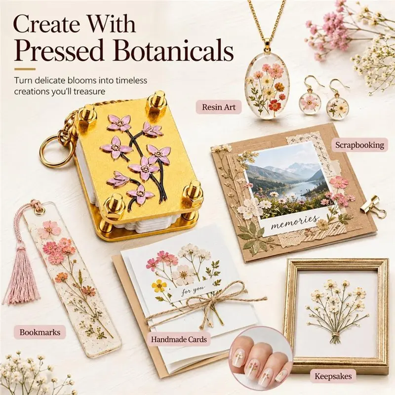 ABYN-Mini Flower Press Keychain With 20 Reusable Specimen Papers, Portable Micro Flower Press Kit Flower Preserving Tool