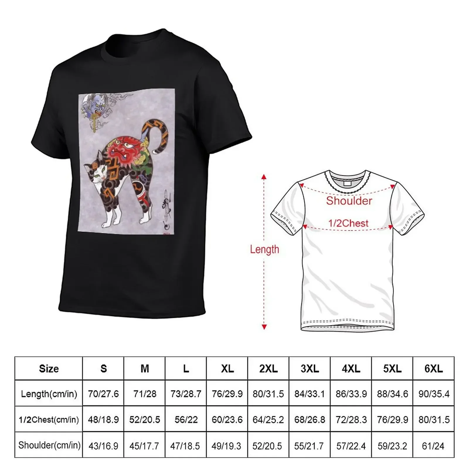 Ukiyo e Cat Rose Tattoo T-Shirt shirts graphic street wear plus size men clothing