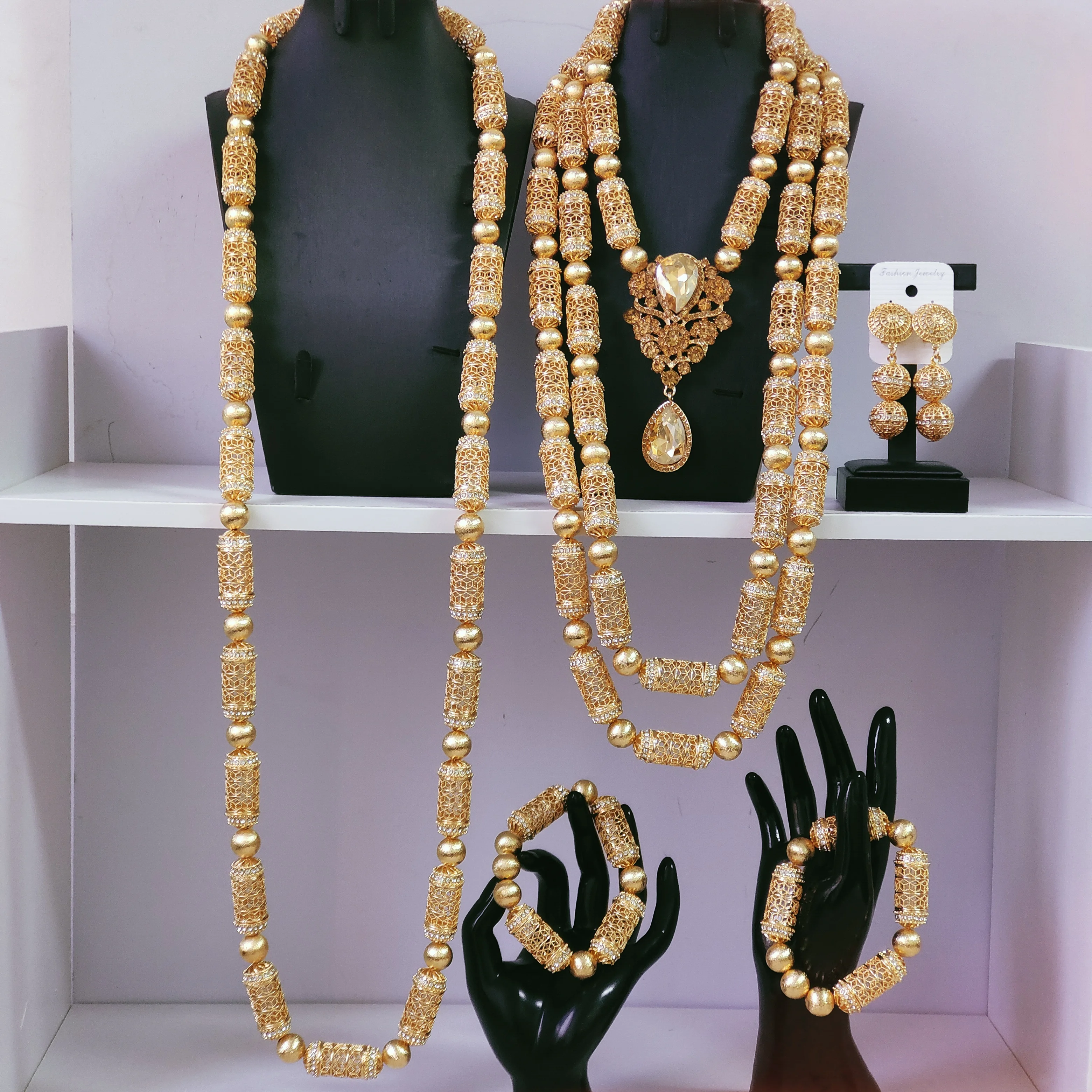 Nigerian wedding couple jewelry set Dubai African Gold Jewelry Set