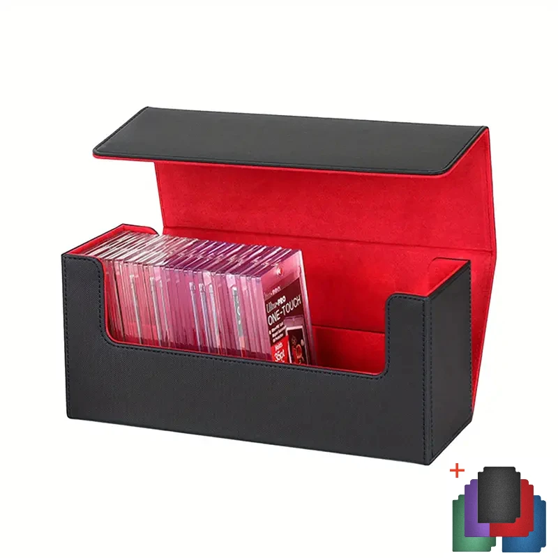 yugioh deck box and sleeves UAONO Card for MTG Cards, 100+ Deck Case with 2 Dividers Fits TCG CCG, PU Leather Card Storage Box Compatible with Collectible Trading Cards (Black&Red, Extinction Dragon) Sleeves are acid free UAONO Card Deck Box for