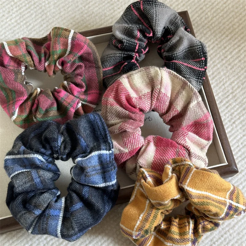 Vintage Plaid Grid Scrunchies Colorful Hair Ties Rubber Bands Ponytail Holder Elastic Hair Band Women Hair Accessories