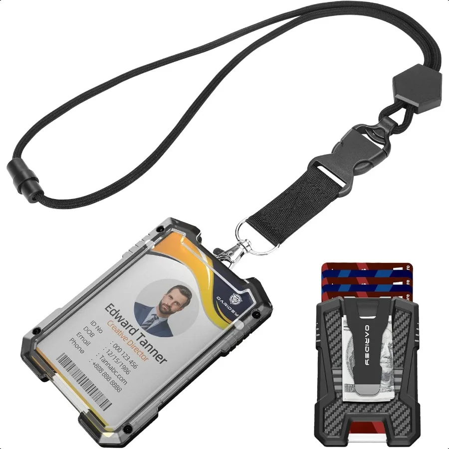 

Carbon Fiber Badge Holder with Lanyard Heavy Duty Lanyard with Safety Breakaway Buckle for ID Card Badge Holder