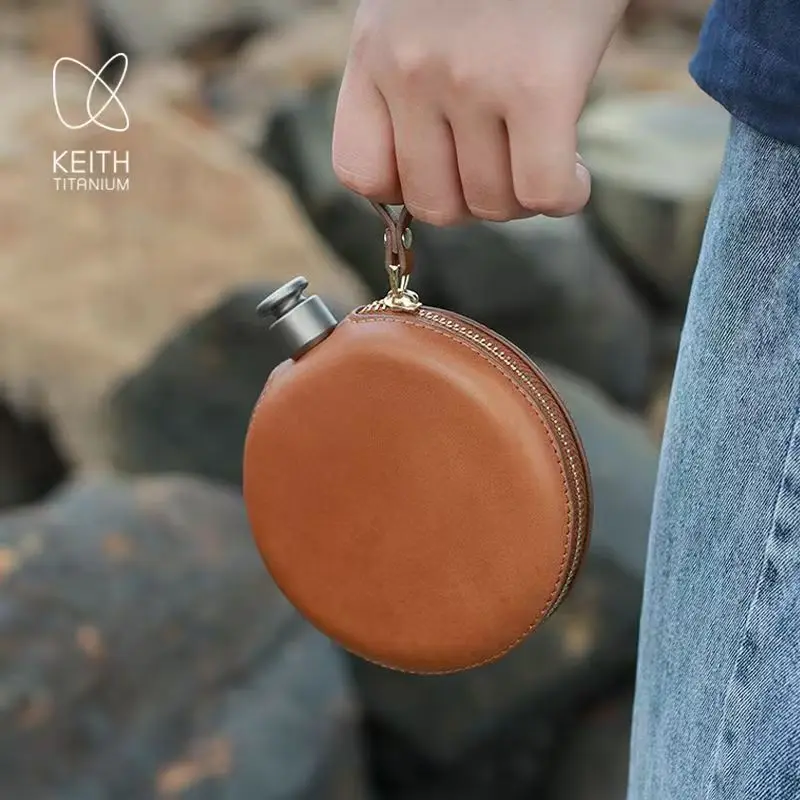 

Набор титановых колб Keith, 130 мл, кожаный футляр и съемная воронка — легкая, антикоррозийная, уличная фляга для виски