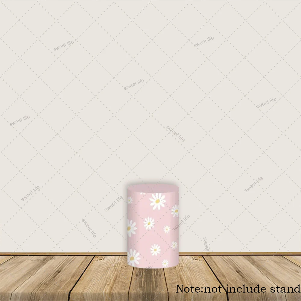 Daisy Flower Cylinder Cover Plinth Pedestal Cover Baby Shower Birthday Desserts Cloth Cylinder Background