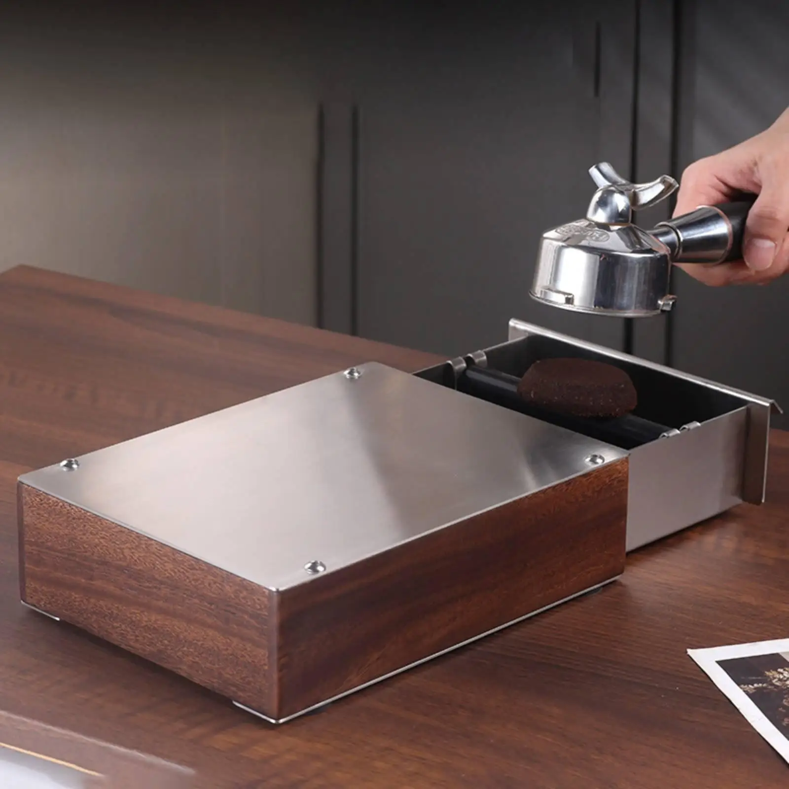 Commercial Espresso Waste Drawer Stainless Steel Coffee Grounds Bin Detachable Knock Box for Professional Café Setup