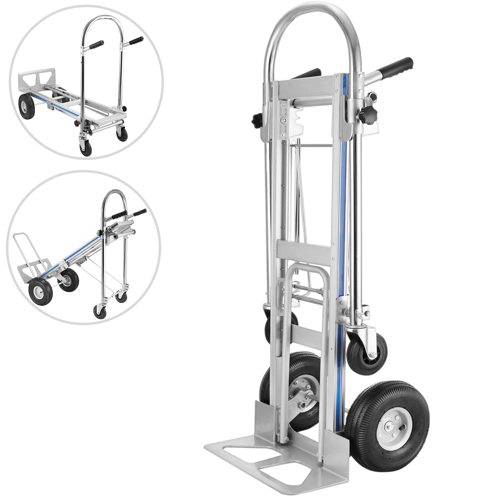 VEVOR 3-in-1 Folding Sack Hand Truck 1000LBS Heavy Duty Utility Cart On Wheels Convertible Hand Truck Utility Cart Car w/4 Wheel