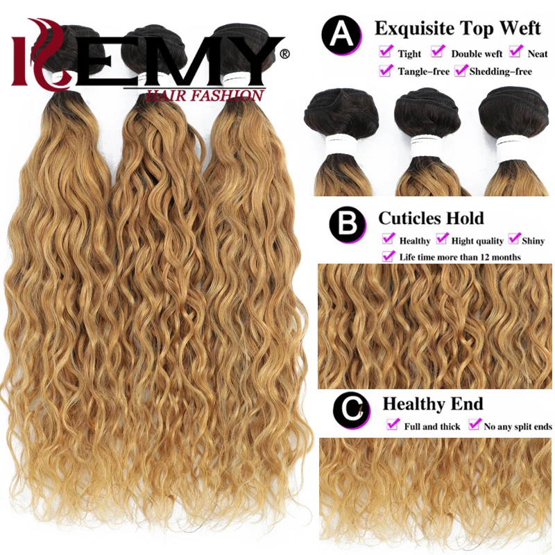 Onda de água Pacotes de cabelo humano 1B/27 Ombre Loira Cabelo Humano Weave Bundles Brasileiro Remy Cabelo Bundle Ofertas 3/4 PCS Fast Shpping