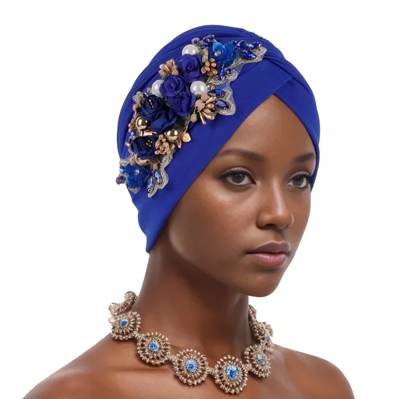 New Flower Hat African Auto Gele Headties Muslim Women Hijab Turban Cap Bonnet for Wedding Party Headscarf Nigerian Head Warps