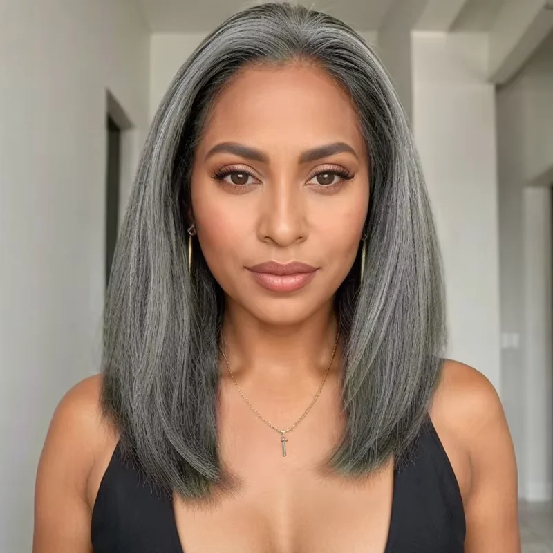 30 بوصة الملح الفلفل مستقيم الدانتيل الجبهة الباروكات شعر الإنسان قبل قطعها 200 الكثافة 13x4 Hd الدانتيل الملونة الدانتيل الباروكة الأمامية للنساء