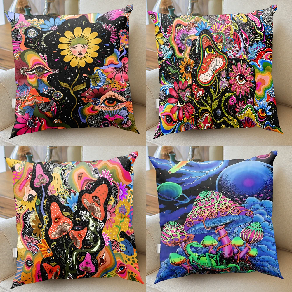 Psychedelic mushroom Cushion Cases Throw Pillows Botanical Floral eye Throw Pillow for Sofa Home Decorative Pillowcase Couch