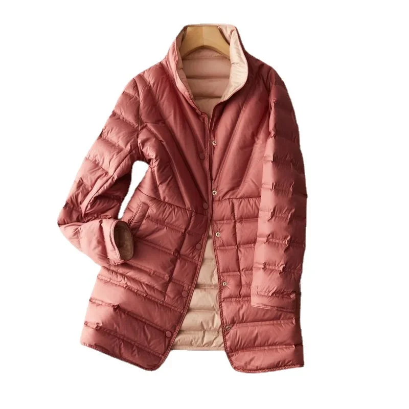 2023 Autumn Winter New Fashion Loose X-long Double-sided Women Down Jackets 90% White Duck Down Female Keep Warm Coats