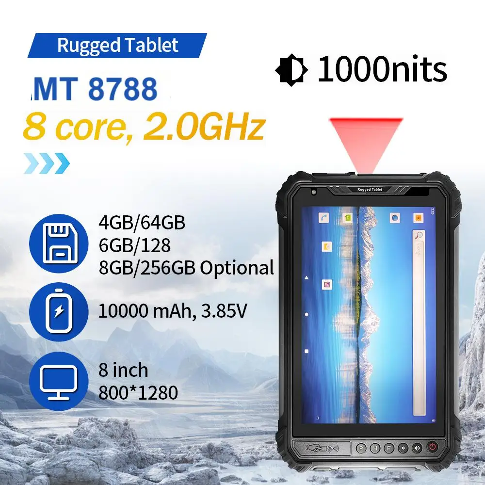 Rugged 8inch Android 11 Tablet with 4GB RAM 64GB Storage 1000nits High Brightness Sunlight Readable Screen 10000mAh  21M