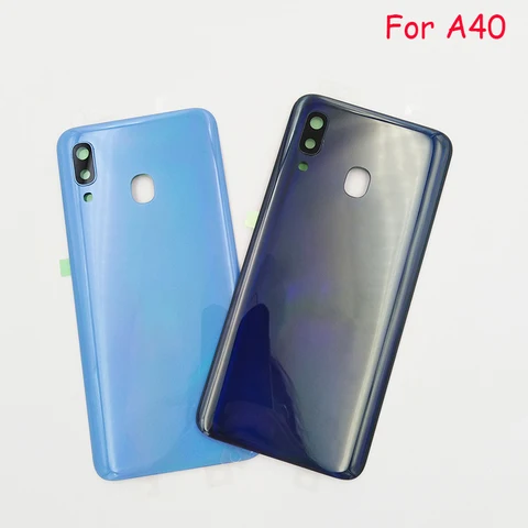 Задняя крышка батарейного отсека для Samsung A40, задняя панель, Корпус Корпуса, запасные части для Galaxy A405 SM-A405F с объективом камеры + логотипом