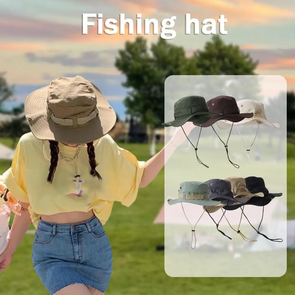 

Unisex Summer Breathable Outdoor Camping Mountaineering Large Fishing Sunblock Hat Hat Western Cowboy Brim Design L7D4