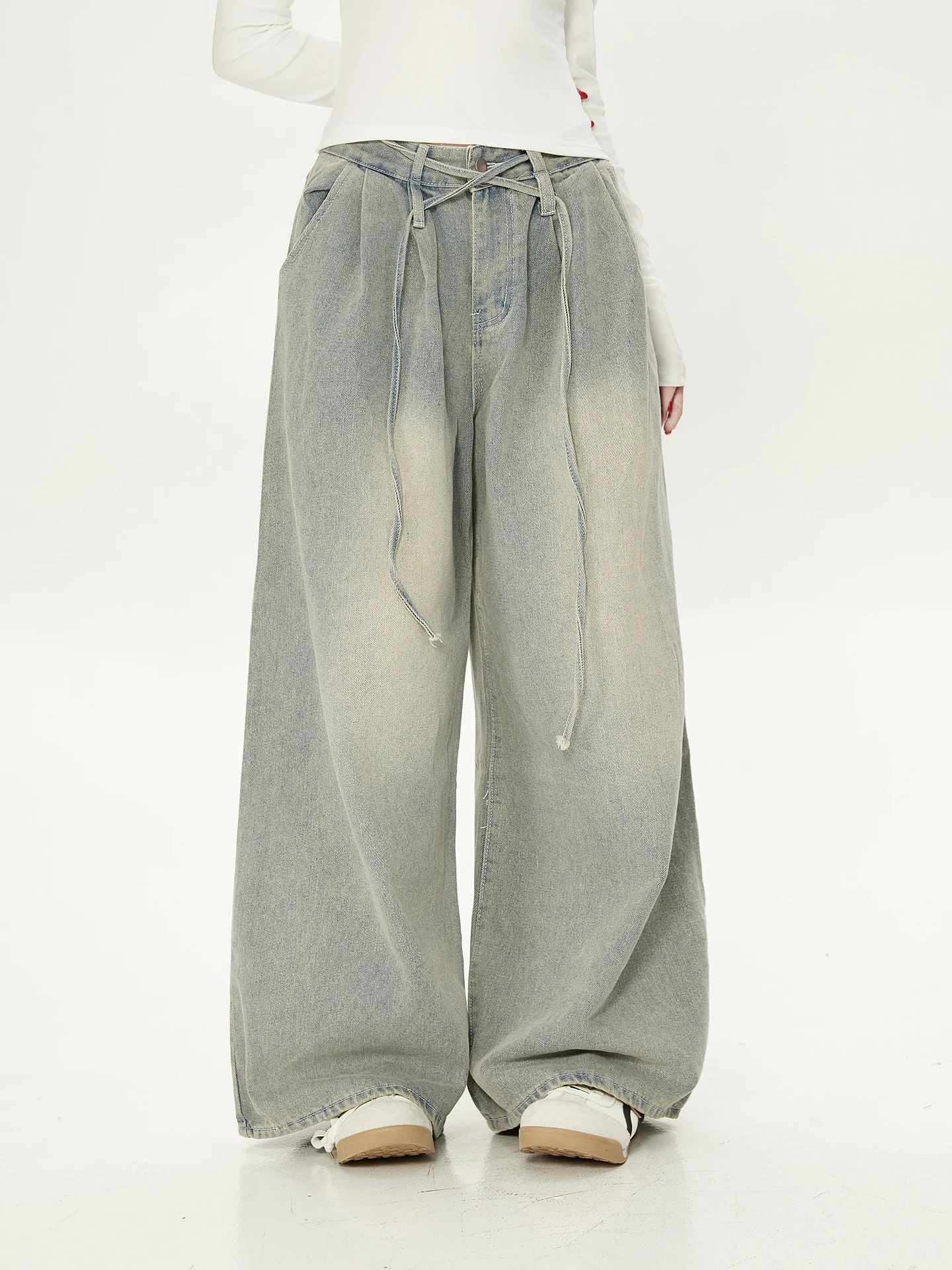 

Осень-зима, свободные женские джинсы на подкладке, дра Sensation, утягивающие широкие брюки, универсальные повседневные брюки прямого кроя