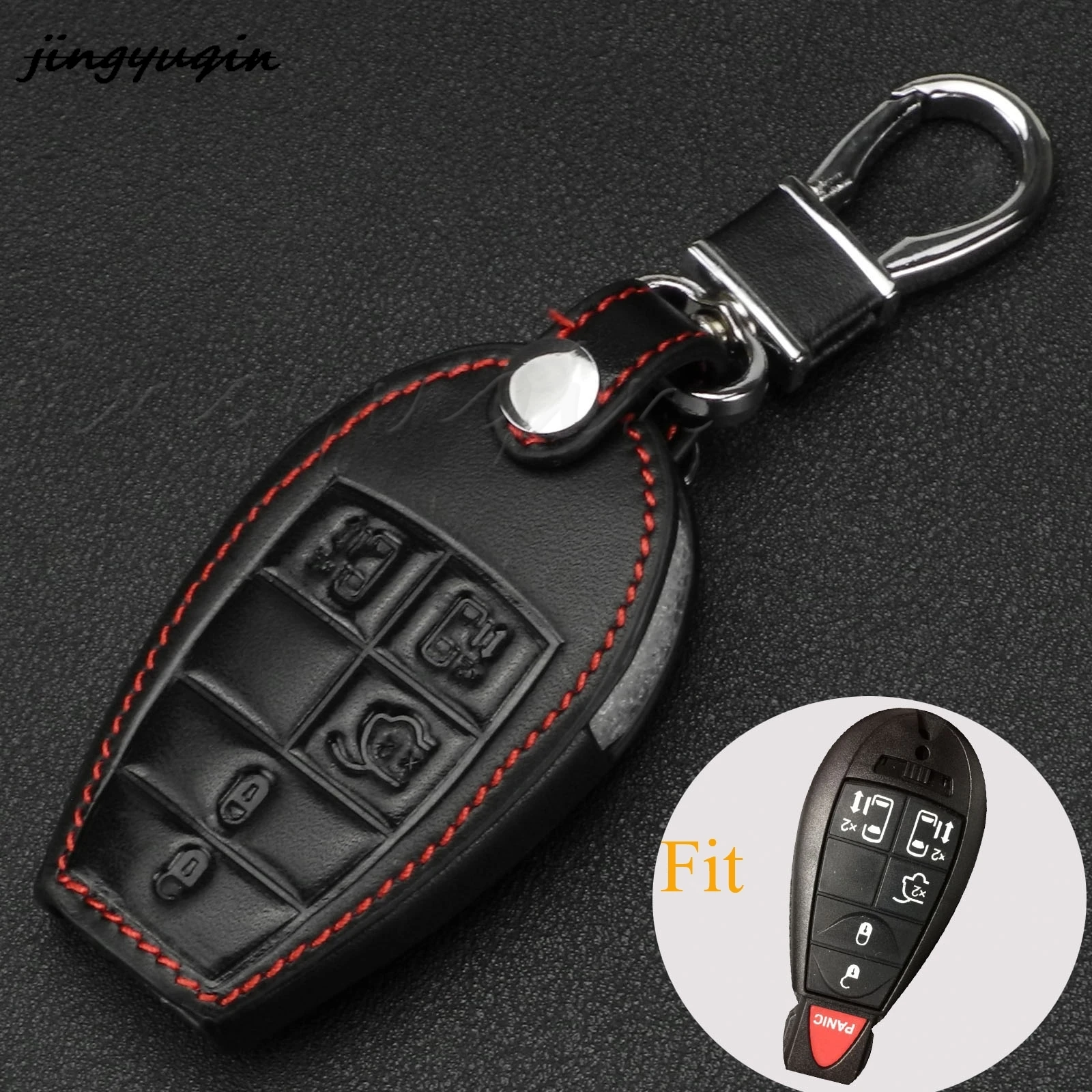 

jingyuqin 10pcs/lot 6 Buttons Leather Remote Car Key Case Cover For Chrysler Town /Country D-odge Grand Caravan