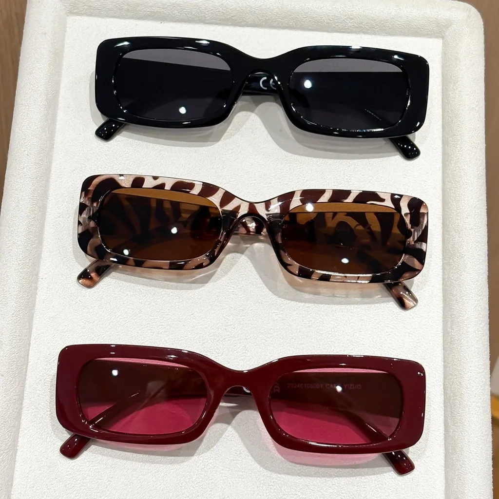 Óculos de Sol Retrô Quadrados para Mulheres, Vintage, Vermelho, Estampa de Leopardo, UV400, Óculos de Sol Retangulares para Praia e Festas