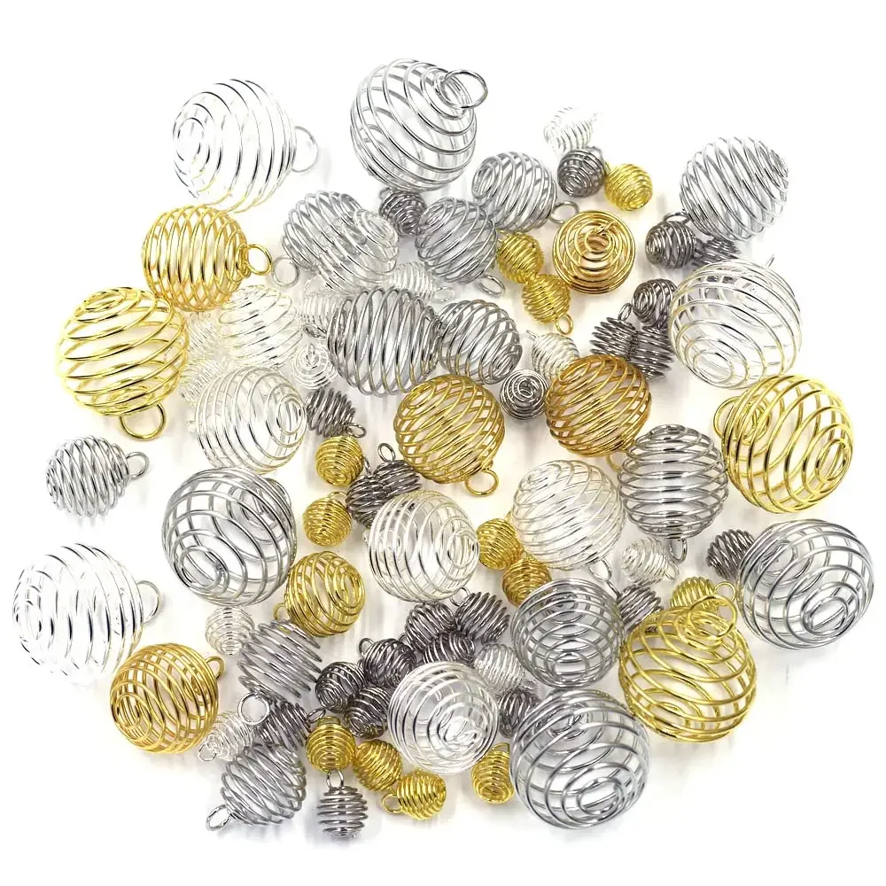 

Pendants Beads Cage Lantern Spring Spiral Elasticity Silver Gold Bronze Gunmetal For Necklace Jewelry DIY Finding 9mm-25mm