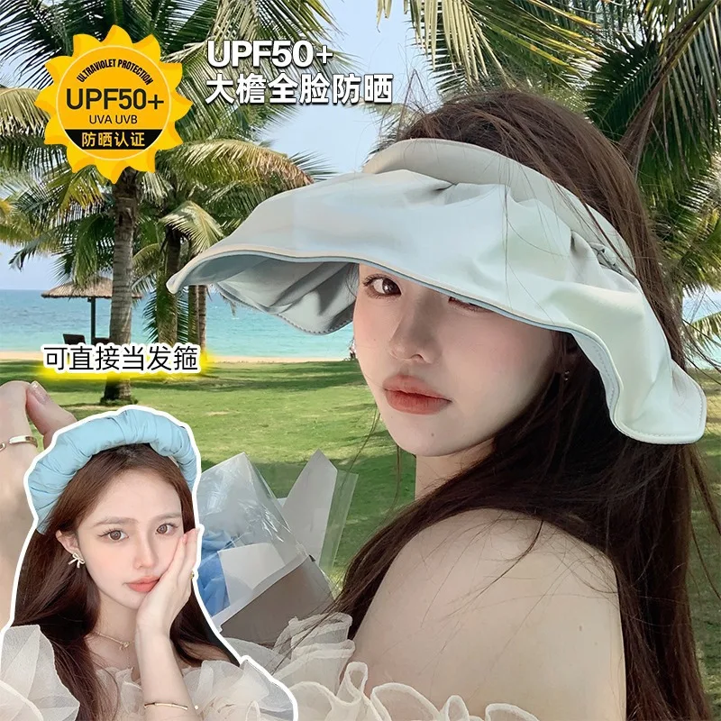 Summer Shell Sunshade Hat UV Protection Dual Use Hair Hoop Sun Hats for Women Outdoor Beach Soft Foldable Wide Brim Bucket Caps