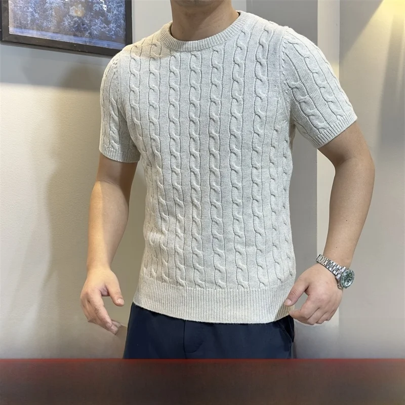 

Knitwear! Heavy Weight Large Needle Waed Pure Cotton Summer Men's Color Knotted ort Sve T-irt