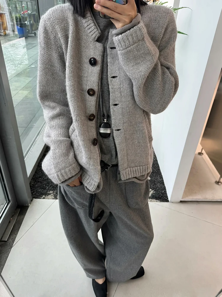 سترة نسائية فضفاضة محبوكة مفتوحة بسيطة Sle طويلة Sve الصوفية الأعلى وهمية قطعتين لفة تصميم ملابس يومية #2