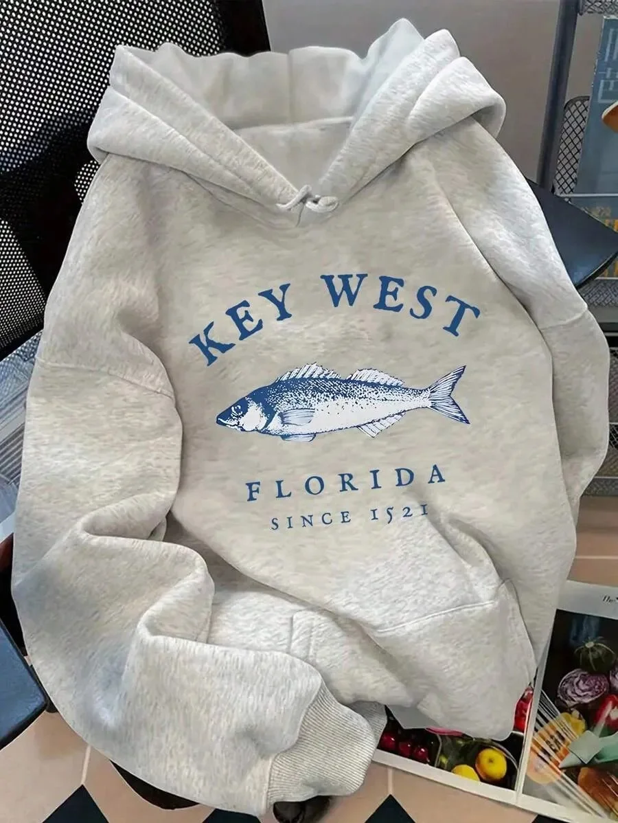 

Coastal - Inspired Pure Cotton Hoodie Showcasing Key West Elements - A Stylish Pick for Beach Fashion Fans
