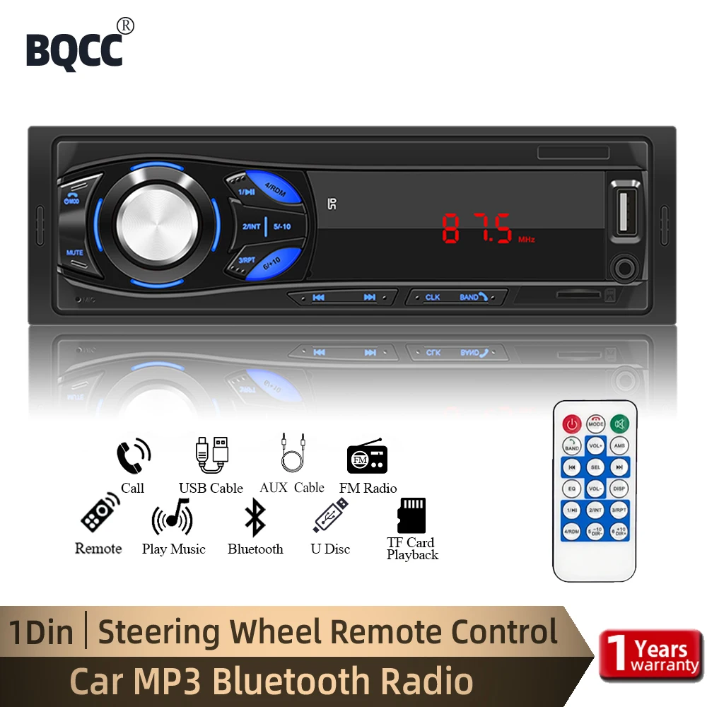 

BQCC автомобильный стереопроигрыватель FM-радио 1 din MP3-плеер цифровой Bluetooth автомобильный радиоприемник стерео аудио Музыка USB/SD с входом AUX для приборной панели