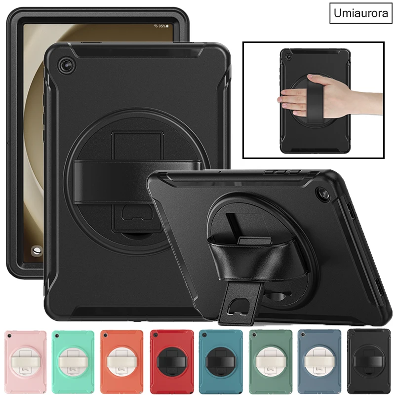 For Samsung Tab A9 Plus 11 inch SM-X210 SM-X110 A8 10.5 SM-X200 A7 Lite T220 T500 Kid Rotation Hand Strap Stand Case Armor Cover