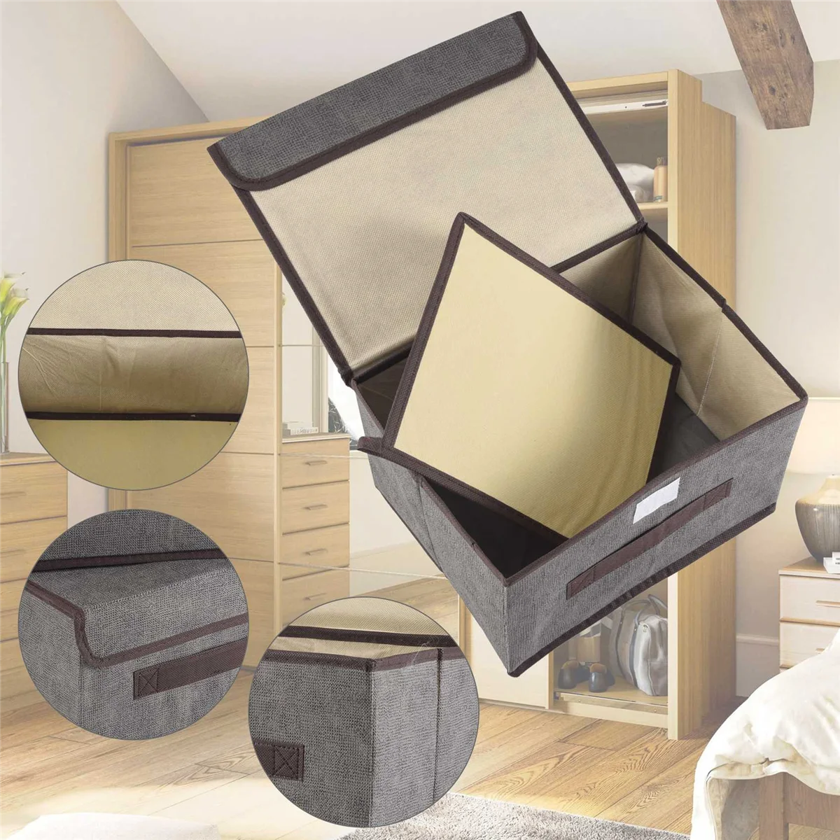 3er-Pack faltbare Aufbewahrungsboxen mit Deckel, Stoff-Aufbewahrungskorb-Organizer für Kleiderschrank, Schrank, Regal (grau)