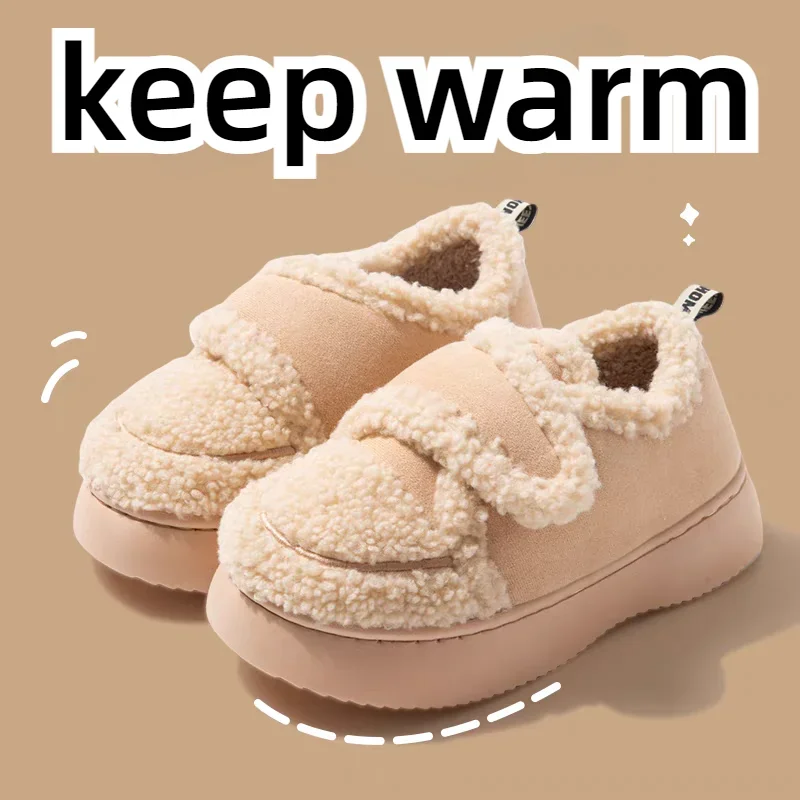 Keep Warm Lamb Wool Ankle Boots Women Non Slip Platform Cotton Padded Shoes Woman Flat Heel Plush Winter Boots Female