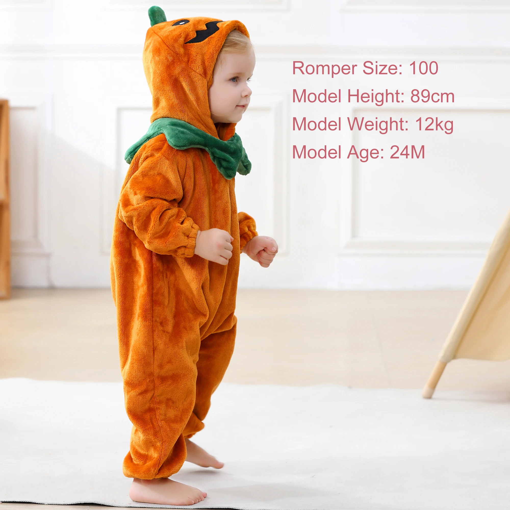 MICHLEY Halloween Kürbis Baby Cartoon Strampler Winter Neugeborenen Kapuzenkleidung Jungen Mädchen Schlafanzug Einteiler Jumpsuit für Jungen Mädchen – Detail 7
