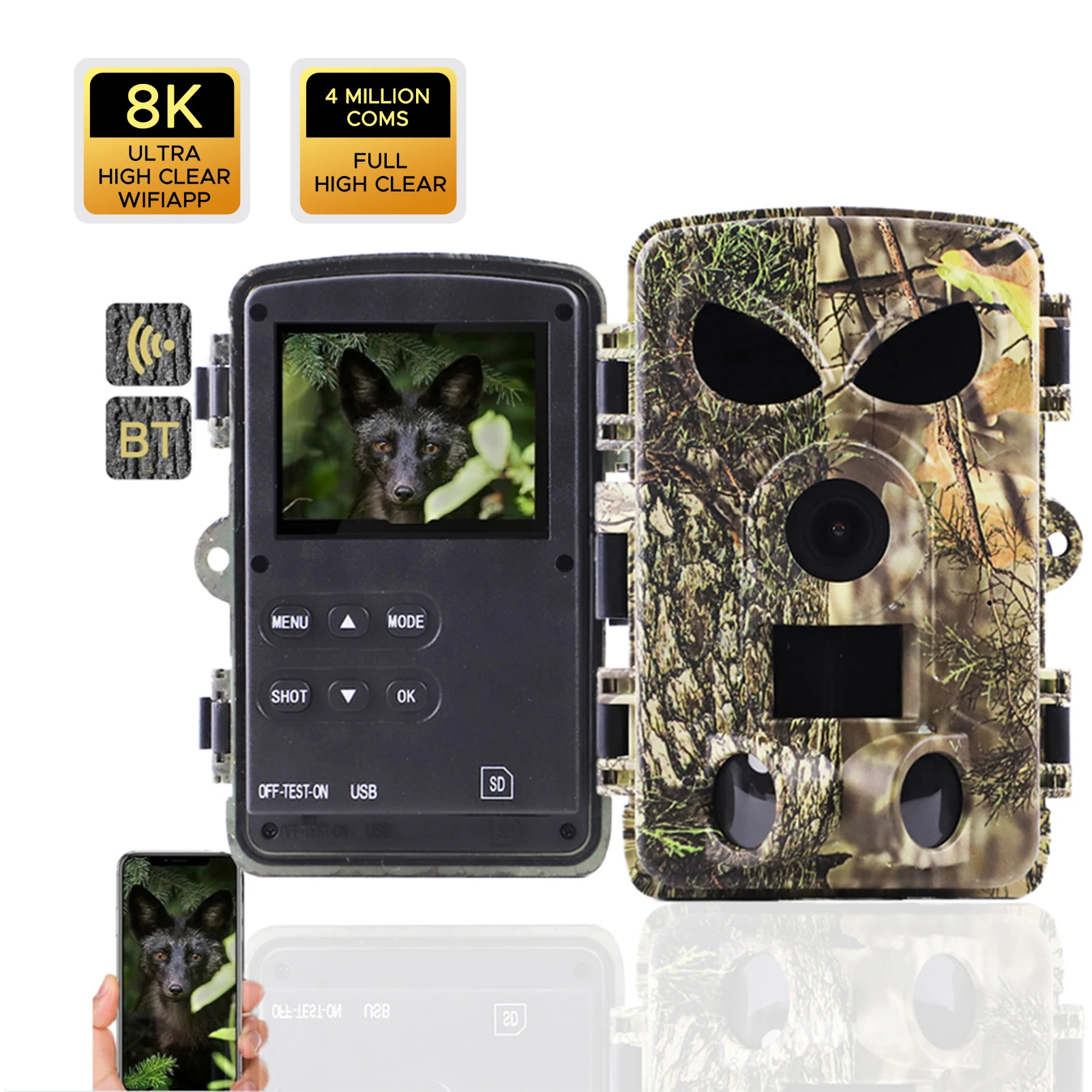 8K Trail Camera Wildlife Camera with BT GPS WiFi APP Night Visio Camera Waterproof 60MP Photos Fast Trigger Hunting Camera