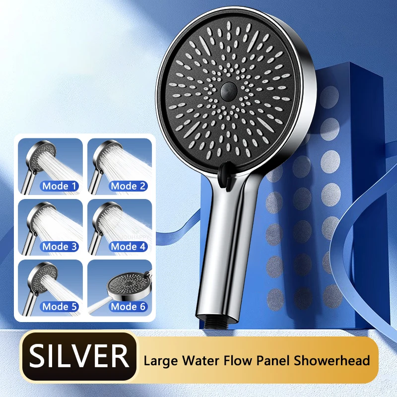 

High Pressure Shower Head with Big Panel 6 Modes Adjustable Shower Head with Powerful Flow Handheld Spray Bathroom Accessories